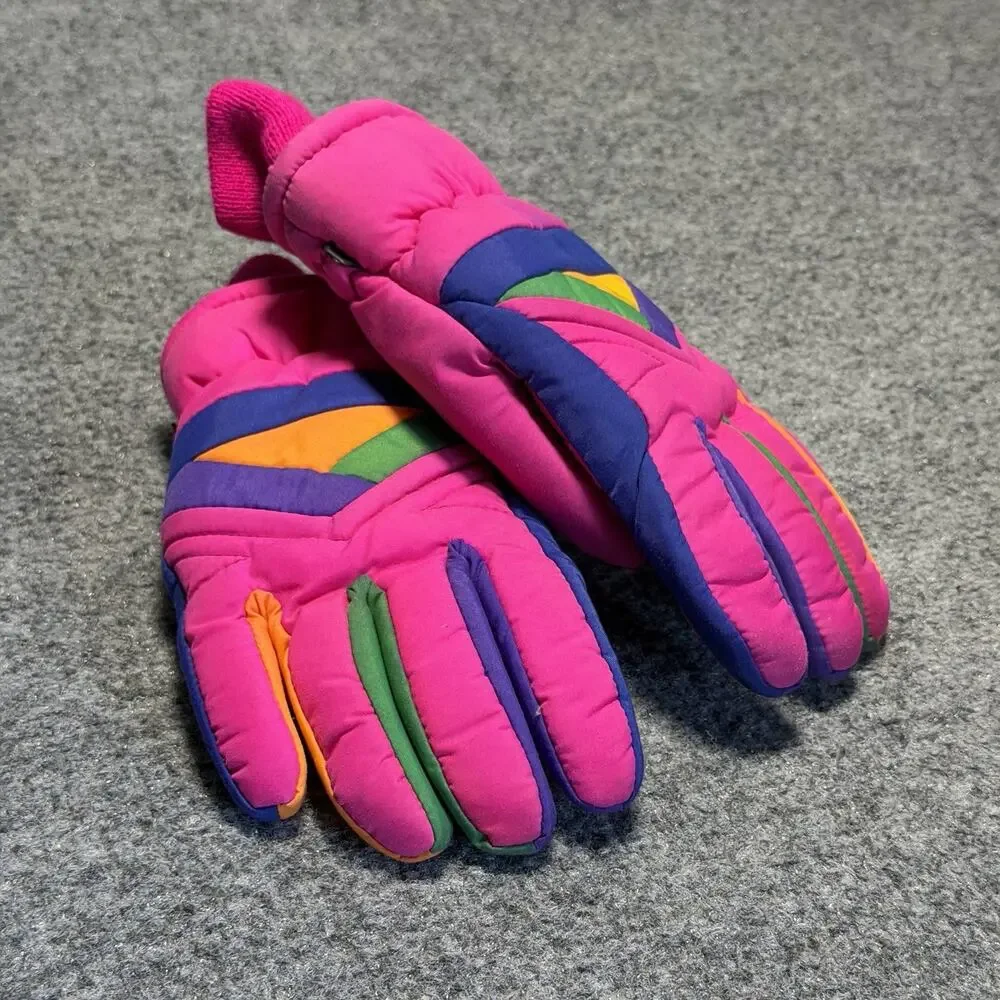 Vintage 1990s Fleece Lined Bright Colored Winter Ski Snow Gloves Warm Cozy Comfy